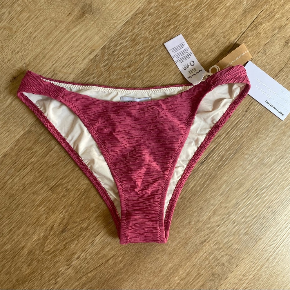 Reformation Pink Satin Bikini Bottoms with White Trim